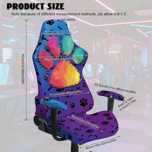 Cool Dog Paw Gaming Chair Covers Stretchable 4 Piece Set Universal Armchair Slipcovers Soft Protective Furniture Protector for Living Room Bedroom College Students Dorm Room - color: Cool Dog Paw