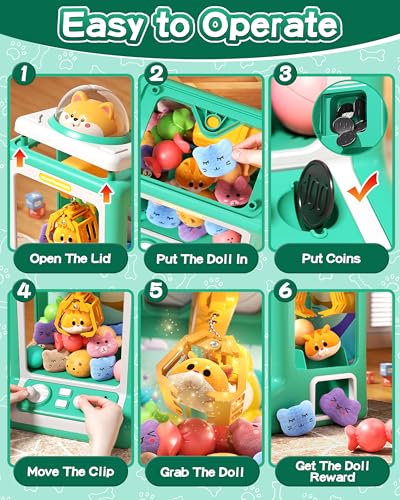 Claw Machine for Kids, Mini Vending With Game Coins & Music, Prize Dispenser Toys for Girls and Boys, Electronic Claw Game for Party Birthdays, Includes 30 Mini Toys (Doggy Green) - style: Doggy Green