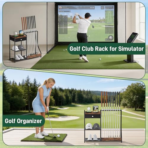 Large Golf Putter Stand, Golf Club Holder for 9 Clubs and 9 Balls Storage, Wood & Metal Golf Club Organizer, Golf Equipment Display Rack for Indoor Home Basement Garage, Club Simulator, Black