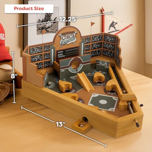 HEY! PLAY! 12-HY2070 Baseball Pinball Tabletop Skill Game - Classic Miniature Wooden Retro Sports Arcade Desktop Toy for Adult Collectors and Children