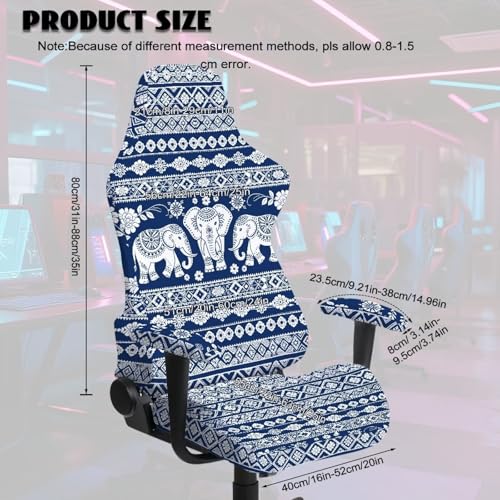 Suobstales Aztec American Tribal Elephant Pattern Gaming Chair Cover with Armrest Covers Waterproof Cat Scratch Proof, Stretch Gaming Chair Seat Covers for Ergonomic Game Rotating Office Chair - color: Aztec American Tribal Elephant
