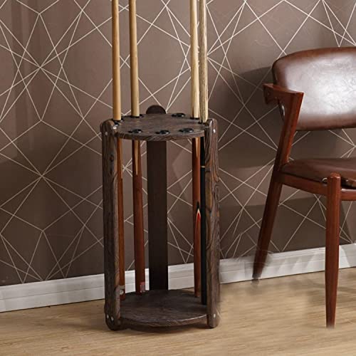 OSCCAR Freestanding Pool Cues Racks, Wooden Billiard Cue Storage Rack with Holds 9 Ball Holders, Supplies Billiard Table Rack Accessories, for Game Room