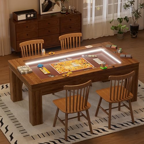 PAKASEPT Board Game Table with Removable Table Top, Gaming Table with LED Lights, Seats 4 to 6 Players with Detachable Hobby Tray for Card Games, DND, Poker, Building Blocks