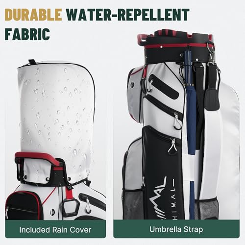 uniHimal T-Lock Golf Cart Bag with Quiet 14-Way Full-Length Divider Top | Golf Bag for Men with Magnetic Pocket, Cooler Pocket, Handle and Rain Cover - color: White