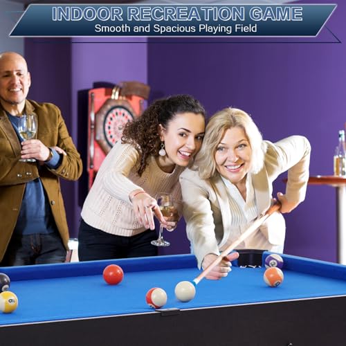 Folding Pool Table, Portable Billiard Game Tables for Kids and Adults, Mini Pool Table with Locking Legs, Adjustable Feet, Balls, Cues, Triangle, Chalk, Brush - color: 54-inch/Blue & Black