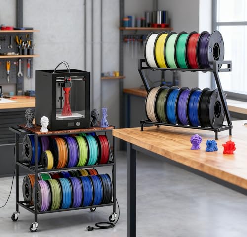 Z-shaped 2 Tiers 3D Printer Filament Storage Rack Desktop,3D Printer Filament Holder,Metal Filament Rack Suitable for PLA/ABS/TPU Filaments,Holds to 10-12 Spools,Ideal for Home,Office,Studio