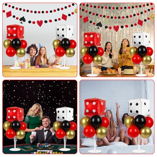 Naozinebi Casino Party Balloons Stand Kit 2 Sets with 2 Dice Foil Balloons Casino Night Theme Party Balloon Centerpiece for Tables for Poker Las Vegas Game Night Birthday Party Decorations - style: Casino