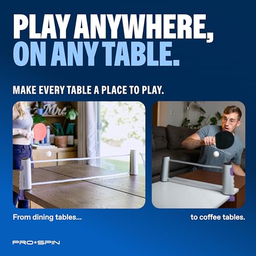 PRO-SPIN Portable Ping Pong Set with Retractable Ping Pong Net for Any Table, All-in-One Table Tennis Set with Ping Pong Paddles, Balls & Case, Table Top Family Game - color: 4-Player Set | Purple/Blue/Mint/Green