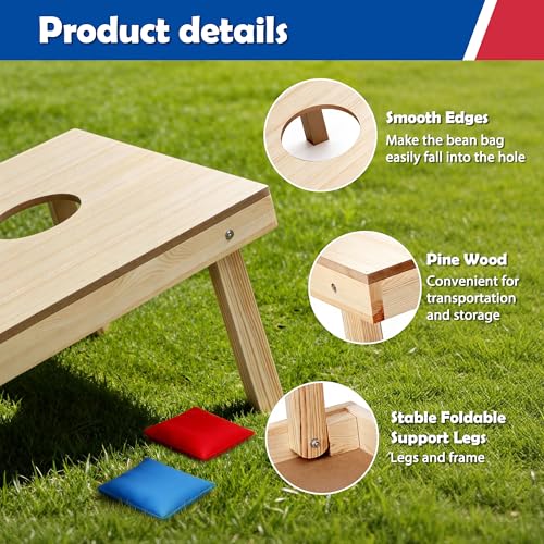 Nova Microdermabrasion 4x2Ft or 3x2Ft Solid Wood Cornhole Game Board with 8 Bean Bags and Carrying Case for Outdoor Yard Beach Lawn Party Backyard