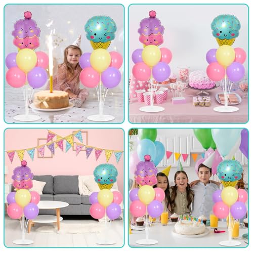 Ice Cream Party Balloons Stand Kit 2 Sets with 2 Macaron Ice Cream Foil Balloons Pastel Sweet One Birthday Balloon Centerpiece for Tables for Girl Birthday Valentine's Day Baby Shower Party Decoration - style: Ice Cream