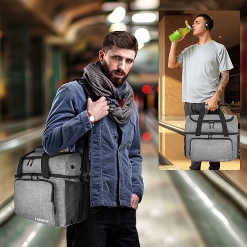 LARIPOP 2 Ball Bowling Bag Double Bowling Ball Carrier with Padded Holder, Shoe Compartment for Men Women Bowling League & Tournament - color: Grey