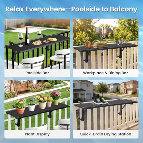 Future Way Poolside Bar, Above Ground Pool Bar, 49.4×9.6" Carbon Steel Poolside Table, Swim Up Bar Fits Top Rails 4.48"or Less, Holds 110LBS, Frame Round & Oval Above Ground Swimming Pools Accessories