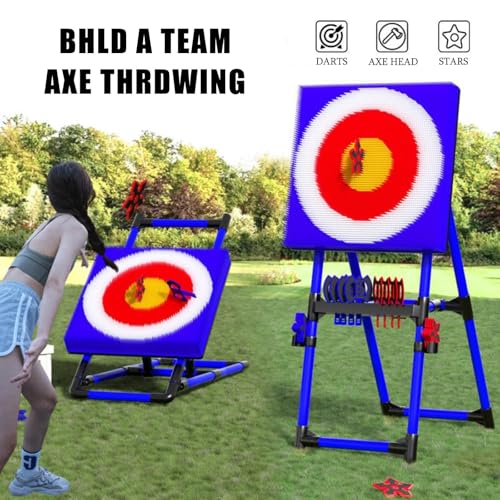 Axe Throwing Set, Throw Target Game Set, Family,Office Stress Relief, with 8 Long-Handled Flying Axe & 8 Five Star Dart,for Parent-Child Bonding Blue-Ironpipe - color: Blue, size: Ironpipe