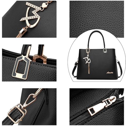 Womens Purses and Handbags Shoulder Bags Ladies Designer Top Handle Satchel Tote Bag - color: Lizi Black