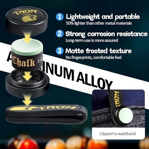 TAOM Upgrade Pool Chalk Holder Round Shaped Practical Tool Billiards Accessories Magnetic Mini Chalk Tip Case Container Round Box Billiards,Cue Tip Tool Scuffer Shaper - color: 1-Gift Set-Black with 2.0 Green