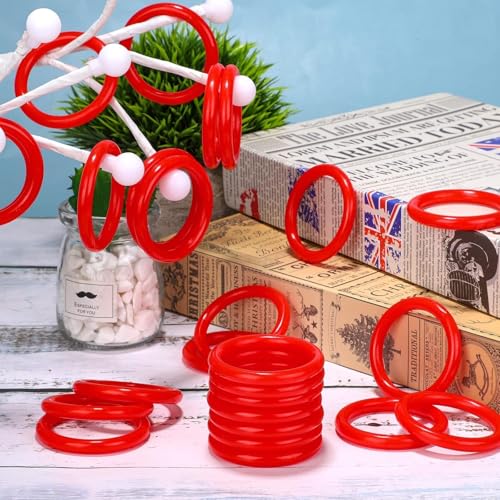 Aodaer 60 Pack Ring Toss Rings Plastic Carnival Rings for Carnival Party Favors Bottles Sport Ring Toss Game Fun Target Toys - color: Red