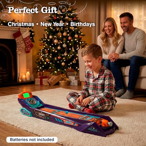 Alley Ball Game — Electronic Roll & Score Tabletop Arcade, Auto Scoring with Lights & Sound, Pull-Handle Launcher — 1-2 Players, Mini Arcade Game for Kids - style: Alley Ball