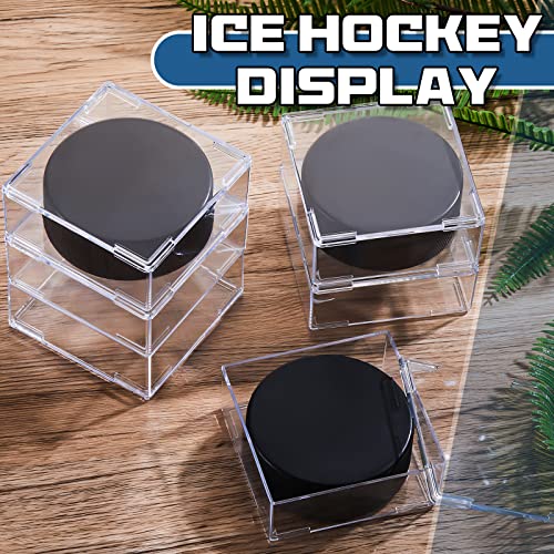 Marsui Hockey Puck Display Case Cube Acrylic Square Hockey Puck Holder Snap Design Plastic Holder for Displaying, Clear, 3.13 x 3.13 x 1.3 Inches