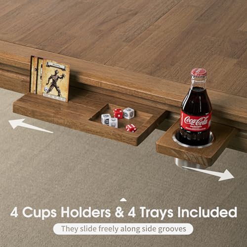Board Game Table with Removable Table Top, Seats 4 to 6 Players with 57in x 33in Play Area, Includes Play Mat, Detachable Cup Holders and Dice Trays, Minimal Assembly Required - color: Warm Walnut