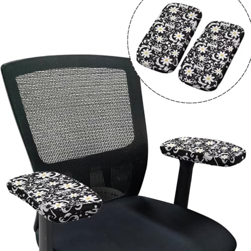 4 Pcs Office Chair Covers Set Floral Office Chair Arm Rest Cover Protective Stretchable Seat Covers Desk Armrest Cover Slipcovers Pads Cushion Backrest for Game - color: Floral