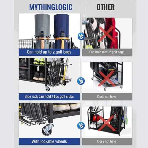Golf Storage Organizer for Garage - Heavy Duty Stand | Extra Large Golf Storage with Wheels,for Golfers Home Basement Shed Balls Equipment Accessories Pouch