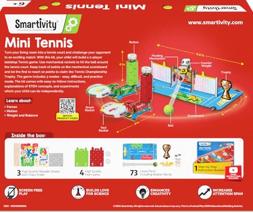 Smartivity DIY Tabletop Tennis - Pickleball Game for Kids 6 to 12, 2 Player STEM Toy with Mechanical Rackets & Scoreboard, Christmas, Birthday Gift for Boys & Girls Age 6, 7, 8, 9, 10, 11, 12 Years - style: Tabletop Tennis