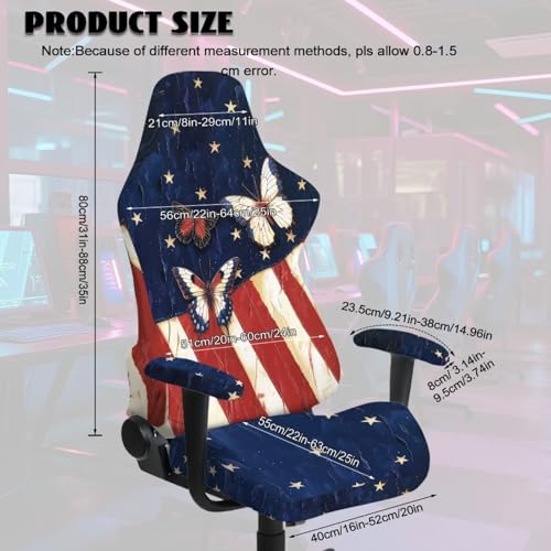 American Flag Print Gaming Chair Covers Slipcovers with Armrest Cover Butterfly Printed 250th Anniversary Decoration Gamer Desk Chair Covers Fits Most Office/PC Chairs & Racing Style Seats - color: Blue and White - American Flag Butterfly