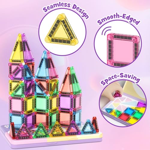 42-Piece Mini Magnetic Tiles Travel Set with Metal Storage Box - Portable STEM Building Blocks for Kids Ages 3-8, Montessori Educational Toys for Airplane & Car Rides, Gift for Boys & Girls - size: 42 Pieces