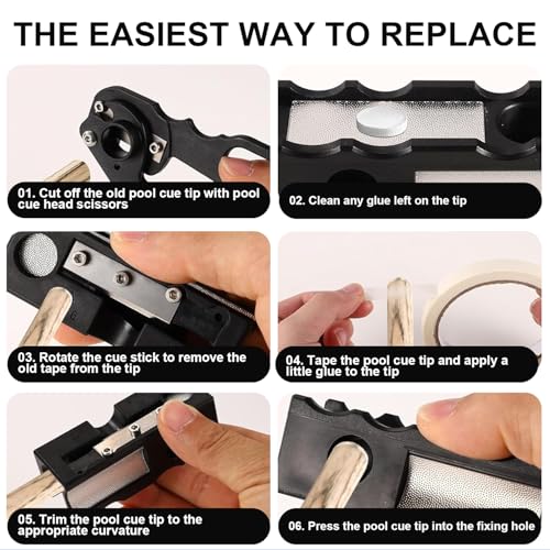 11-in-1 Pool Cue Tips Replacement Kit and Billiards Pool Cue Tip Shaper,Pool Cue Tips Replacement Kit, Professional Pool Cue Tip Tool with ABS Cue Tip Replacement and Repair Kit for Shaping