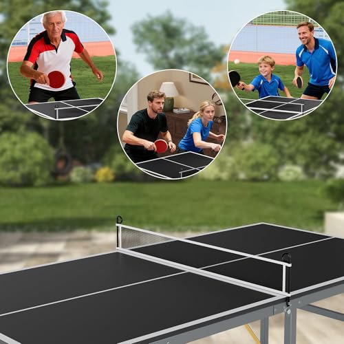 Foldable Ping Pong Table, 6FT Mid-Size Table Tennis Game Set,Portable Ping Pong Tables with Net, 2 Table Tennis Paddles and 3 Balls,Instant Setup,No Assembly Required - color: Black