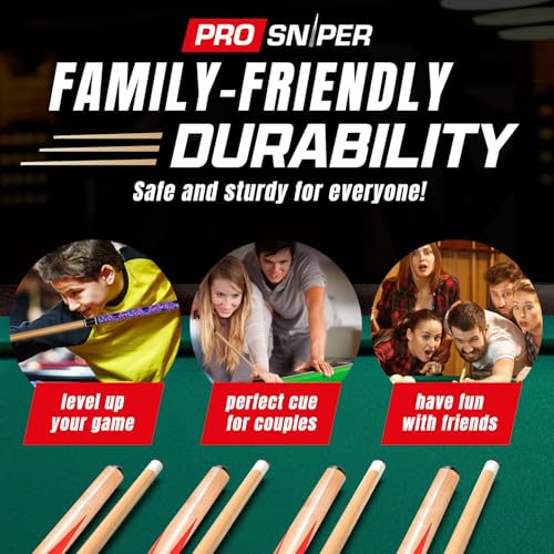 Prosniper Premium Pool Sticks Set of 4 | 58-Inch, 19-Oz Canadian Ashwood Pool Cue with Low-Deflection Shaft & 4 Extra Chalks | Pro-Grade Billiard Cue for Home & Bar Play - color: Red