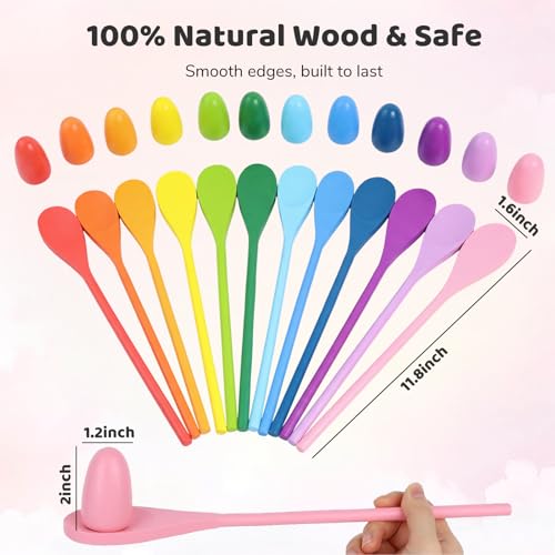 LovesTown 24PCS Egg Spoon Race Game Set for Field Day Games Party Favors, Relay Race Wooden Egg Balance Carnival Game for Kids & Family Activity Holiday Hunt Limbo Survivor Outdoor Lawn Games