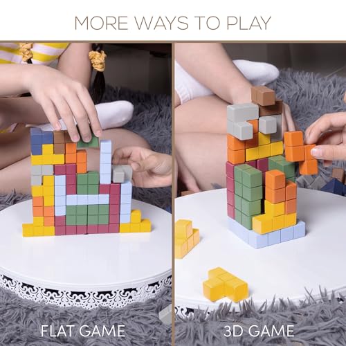 Tower Stack Game - 32PCS Wooden Balance Game with Building Blocks & Cards - Durable Tetra Tower Stacking for Kids & Adults - Fun 1+ Player Balance Stacking Games.