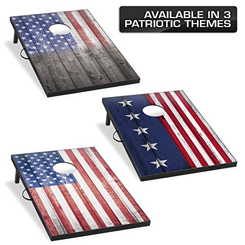 Wild Sports 2’x3’ or 2’x4’ Cornhole Outdoor Game Set, USA Flag or Natural Wood Options with Carry Bag Included – Perfect for Backyard, Beach, and Tailgates, Add On Extra Bags