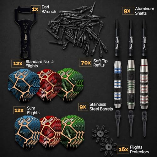 IgnatGames Soft Tip Darts Set for Electronic Dartboards, 9 Pack 18g Stainless Steel, Multi-Zone Grip, 70 Spare Tips, Magnetic Case & Companion App - color: 18g Chicago Steel