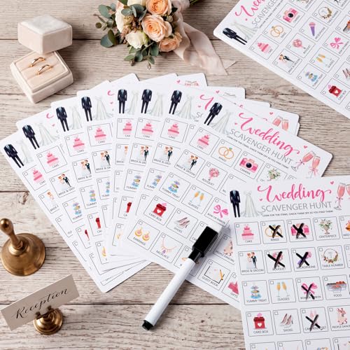 Hoolerry 30 Pcs Scavenger Hunt for Kids Road Trip Game Car Spring Summer Wedding Scavenger Hunt Cards Travel Activities Camping Games Outdoor Indoor Seek Activity for Kids Adults (Wedding) - style: Wedding