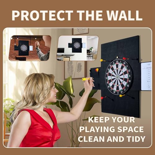 Dart Board Wall Protectors Multi-Functional Set with Scoreboard,Scoring Marker&Dart Holder Bag One-Piece Felt Panel Design Easy to Install,Safe Protection 35.4"x23.6"x0.5" Black Felt Dartboard