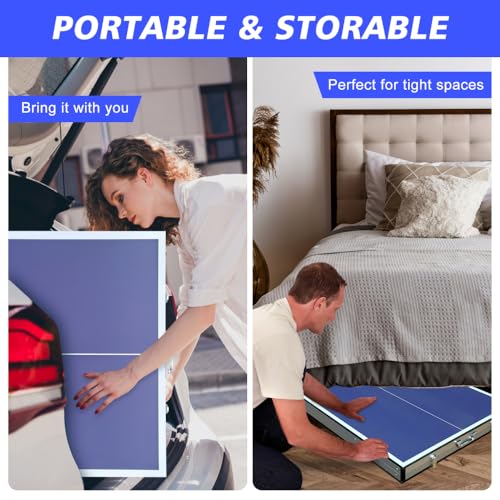 Foldable Table Tennis Table for Indoor Use with Net and Paddles, 5ft Portable Ping Pong Table Set Made of Durable MDF