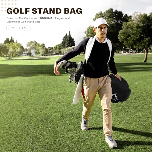 uniHimal Lightweight 7-Way Golf Stand Bag for Men & Women | Carry Bag, Multiple Pockets, Dual Straps - color: black