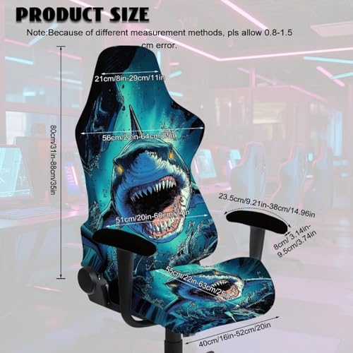 Fierce Shark Universal Gaming Chair Cover with Armrest Covers Cat Proof Stretchable Office Computer Chair Cover Slipcovers Breathable Non Slip Reclining Armchair Slipcover for Gamer Room - color: Fierce Shark