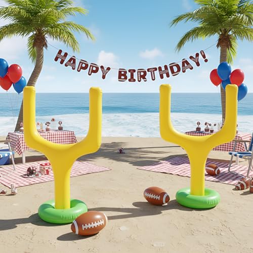 Hungdao 4 Pcs Football Party Supplies Kit Include 2 Jumbo Inflatable Football Goal Post and 2 Giant Blow up Footballs for Birthday Tailgate Decoration Backyard Game