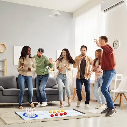 Capoda Tabletop Curling and Bowling Games Baby Shower Game Set Include 8 Curling 6 Bowling 1 Mat 2 Magnetic Strip for Indoor Birthday Bridal Shower Gender Reveal Table Decoration Supplies(Greenery) - style: Greenery