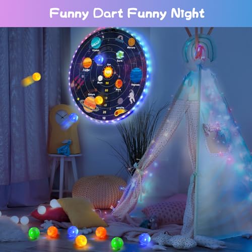 2 in 1 29" Large LED Dart Board for Kids, Kids Dart Board with LED Sticky Balls for Boy Toys, Indoor & Outdoor Sport Fun Party Kids Toys Games,Birthday Gifts for 4-12 Year Old Boys&Girls - style: Universe