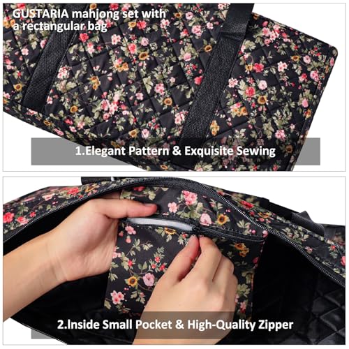 American Mahjong Game Set, 166 Premium White Tiles, 4 All-in-One Color Rack/Pushers, Complete Mahongg Tile Set,Flower Printed Carrying Bag (Rectangular, Black) - color: Black