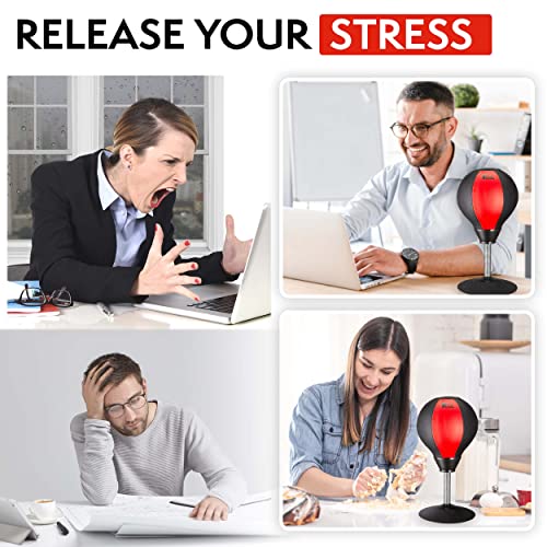 Tech Tools Stress Buster Desktop Punching Bag - Suctions to Your Desk, White Elephant Gifts for Coworker Men and Women, Heavy Duty Stress Relief Ball, Gag Gifts Funny Desk Accessories - color: Red/Black