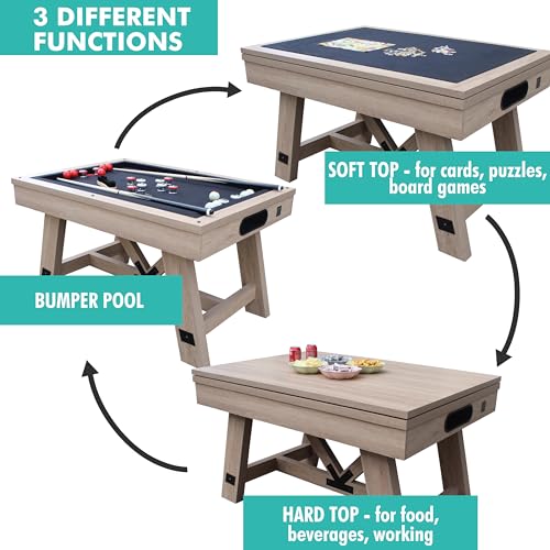 Freetime Fun 54" Bumper Pool Table for Adults and Kids Game Room, Comes with 2 48-in Cues, 10 Balls, and More, Sturdily Built (Rustic Oak) - style: Rustic Oak with Top