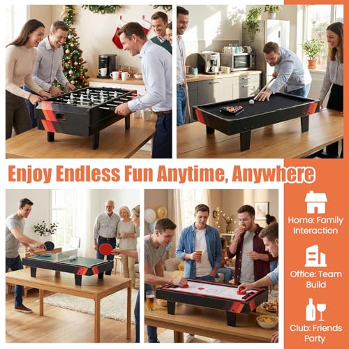 Goplus 4 in 1 Multi Game Table, Combination Game Table Set with Pool Billiards, Air Hockey, Foosball, Table Tennis, Stackable Combo Tabletops for Home, Play Room, Party Family Night - color: Black