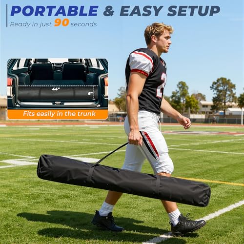 7x7ft/8x8ft Football Throwing Net, Quarterback Training Equipment with 5 Target Pockets, Includes Football, Portable Carry Bag - color: Red, size: 8x8ft