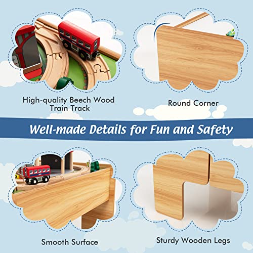 Costzon 2-in-1 Wooden Train Table with Storage Drawer | Kids Activity Table w/ 100 Pieces Railway, Track, Cars, City, DIY Design, Reversible Tabletop, Gift for Boys Girls - size: 48" x 24.5" x 16" (L x W x H)