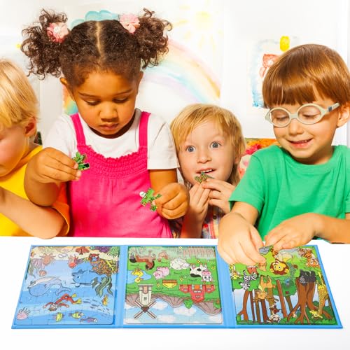 Kasfalci Magnetic Puzzles for Toddlers 3-5,36 Pieces Travel Puzzles Games for Kids,Airplane Car Road Trip Activities,Activity Book,Animal Magnet Toys for 3 4 5 6 Year Old Boys Girls Birthday - color: Blue